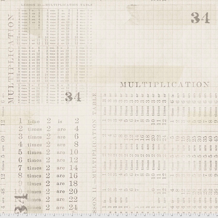 Tim Holtz Monochrome Multiplication Table quilting cotton in Parchment