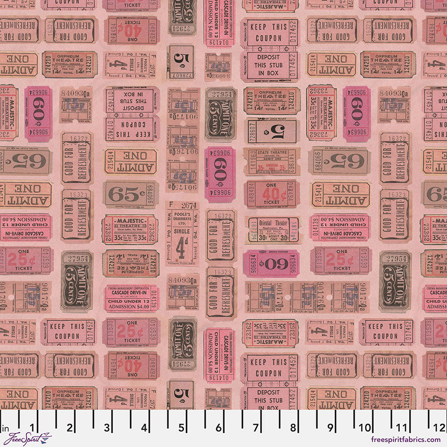 FreeSpirit Tim Holtz Palette tickets quilting cotton fabric in Pink