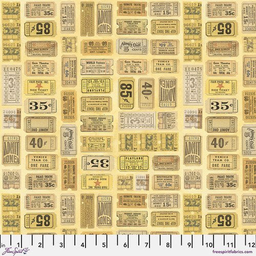Tim Holtz Tickets quilting cotton in Yellow