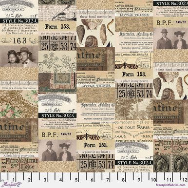 Tim Holtz Neutral Collage quilting fabric for FreeSpirit PWTH250