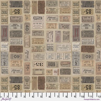 Tim Holtz Tickets quilting cotton in Neutral