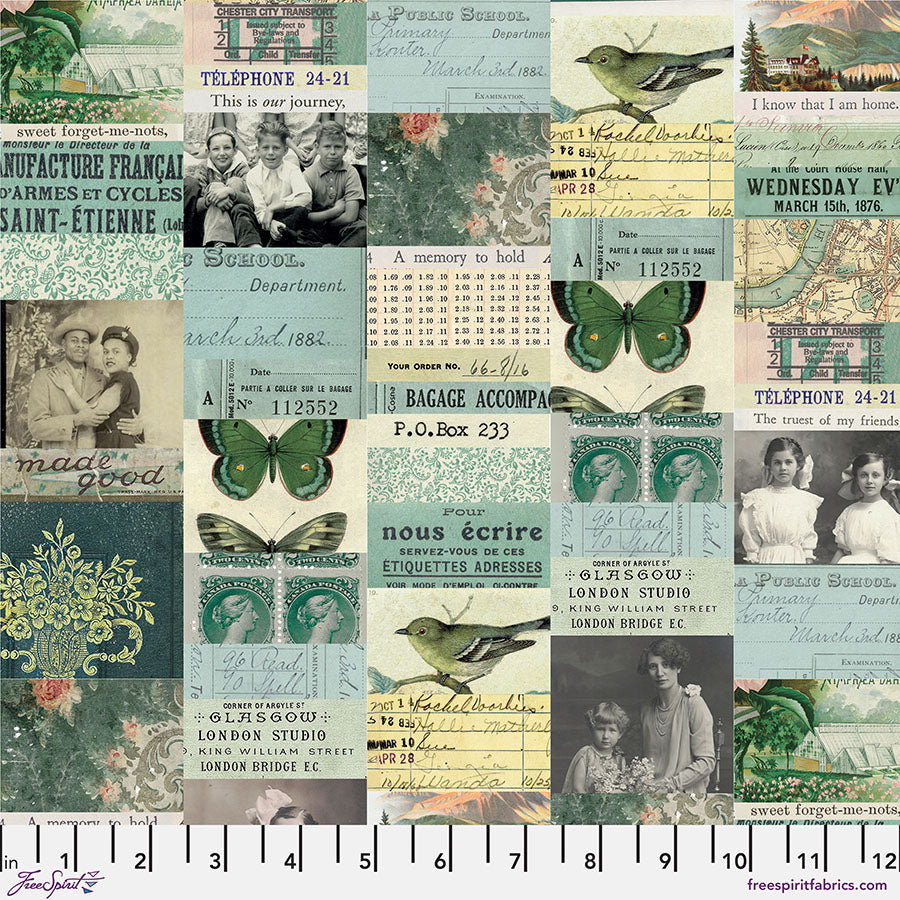 FreeSpirit Tim Holtz Collage quilting cotton in Teal PWTH270