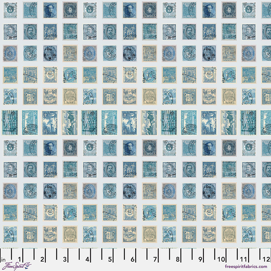 Tim Holtz Palette Blue Stamps quilting fabric for FreeSpirit in Blue