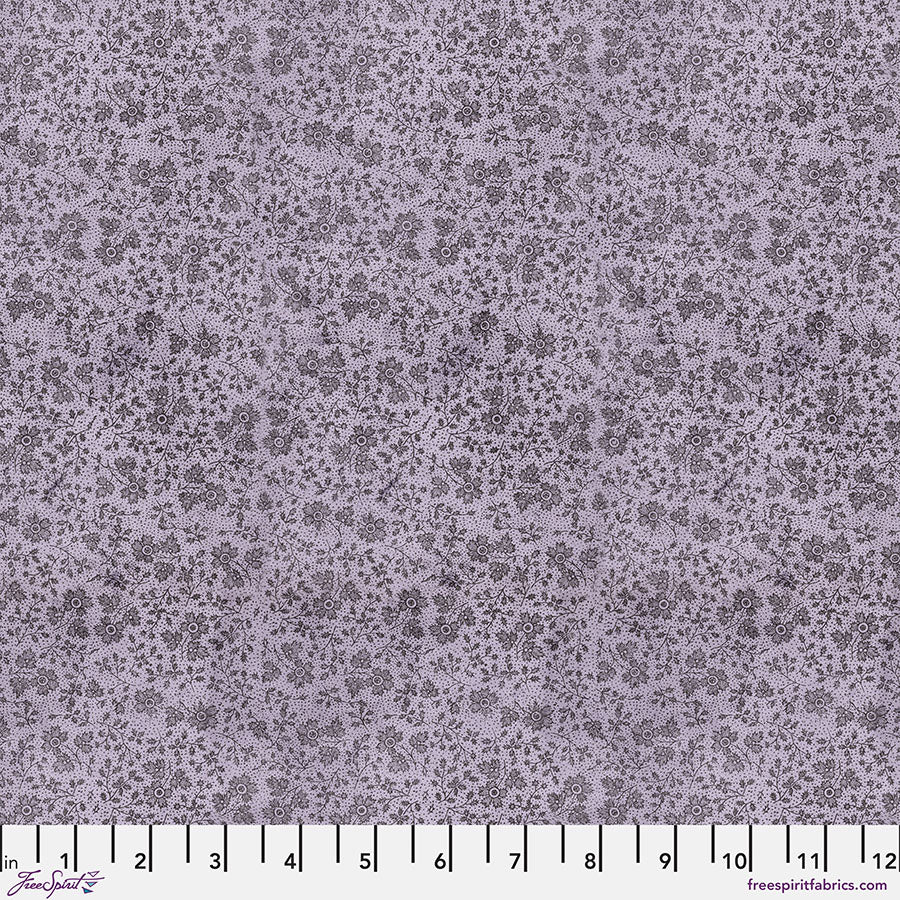 Tim Holtz Palette Purple Tiny Print quilting fabric by FreeSpirit — fine vintage print texture in purple