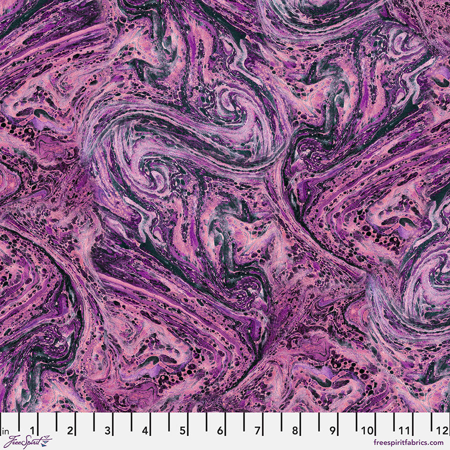 Tim Holtz Palette Purple Marble quilting fabric by FreeSpirit — marbled texture in rich purple