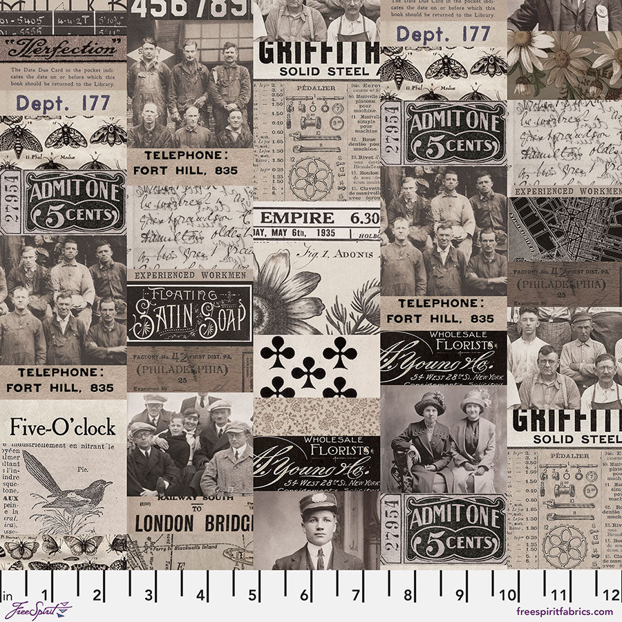 Free Spirit Tim Holtz Palette Charcoal Collage quilting fabric