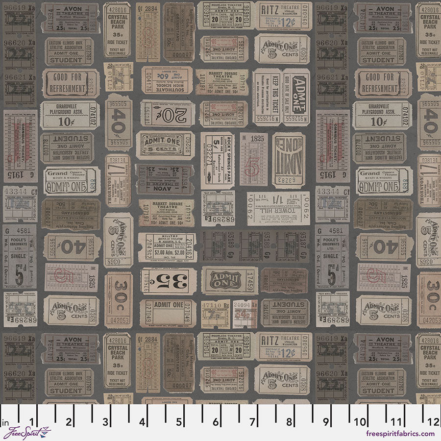 Free Spirit Tim Holtz Palette Charcoal Tickets quilting fabric