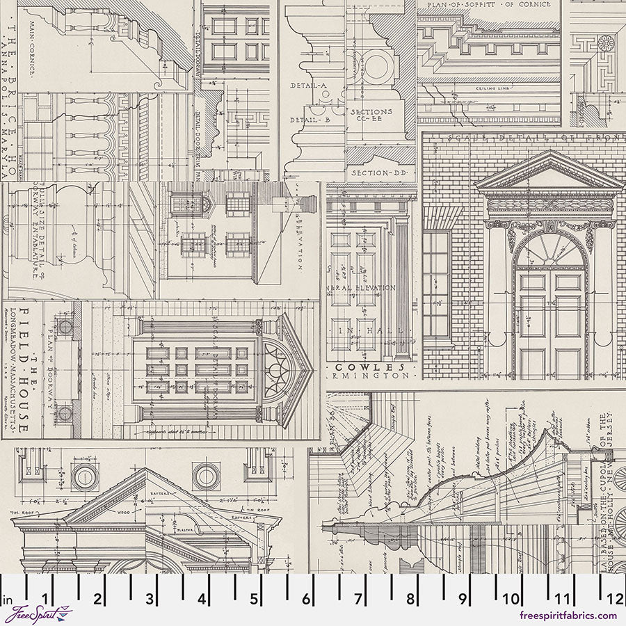 Free Spirit Tim Holtz Palette Charcoal Schematics quilting fabric