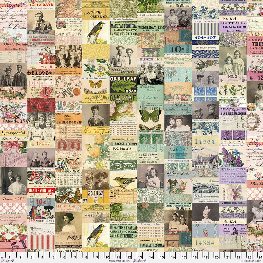 Tim Holtz Palette Multi Collage quilting fabric — vintage collage print