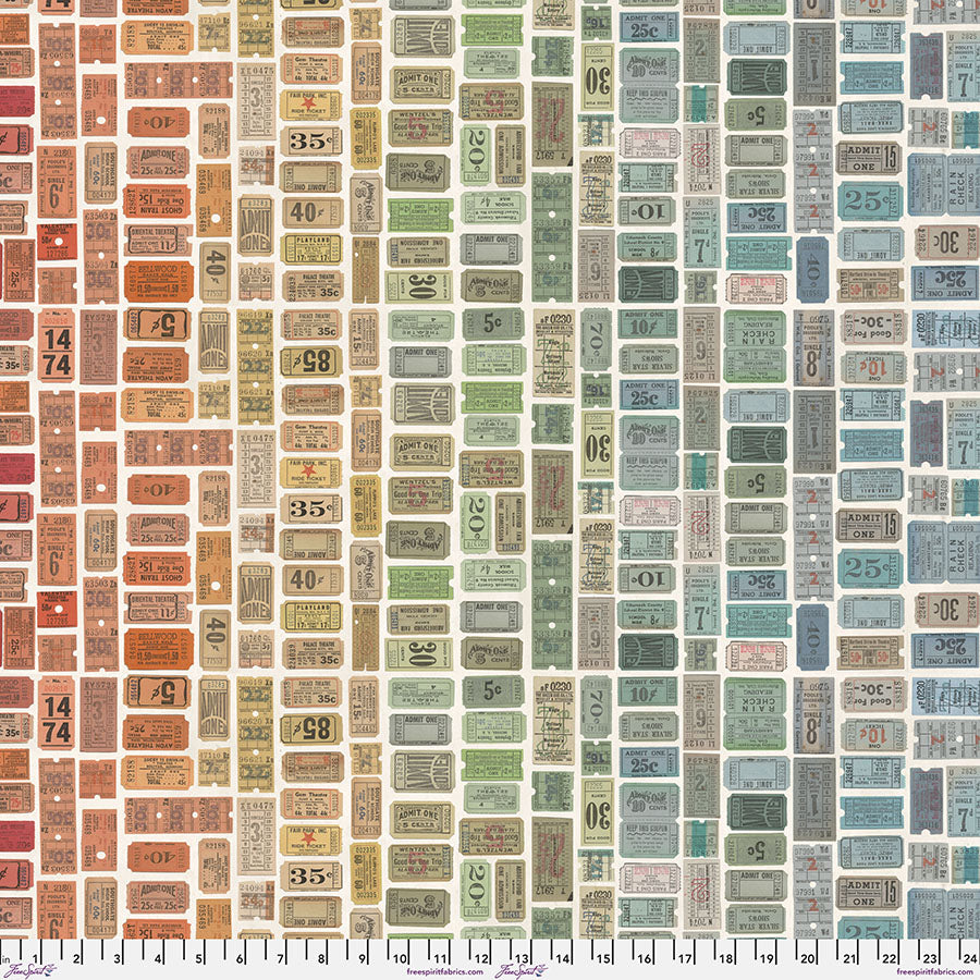 Tim Holtz Palette Multi Tickets quilting fabric — vintage ticket collage print