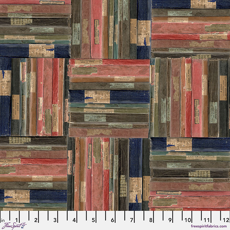 Tim Holtz Palette Multi Bookshop quilting fabric — vintage bookshop collage print