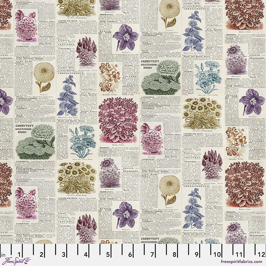 Tim Holtz Palette Multi Botany quilting fabric — vintage botanical collage print