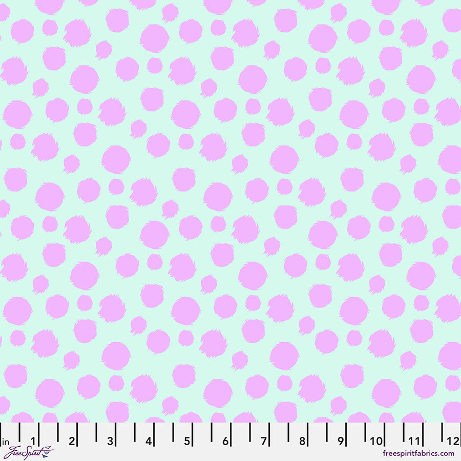 FreeSpirit Tula Pink Tabby Road Deja Vu fur ball cat quilting cotton fabric in Technomint