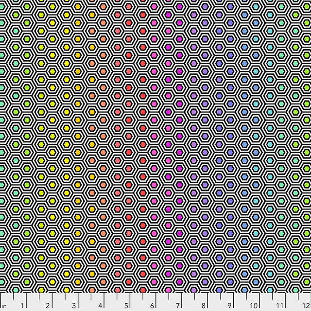 Ink Hexy Rainbow True Colors 44"/45" Cotton Fabric Per Yard