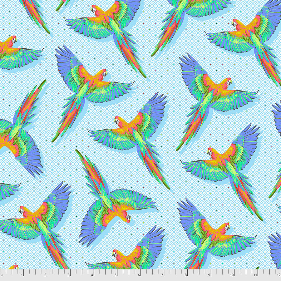 Tula Pink Daydreamer Macaw Ya Later fabric in Cloud by FreeSpirit