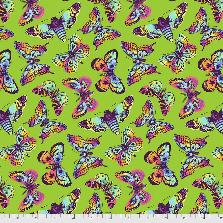 Tula Pink Daydreamer Butterfly Kisses fabric in Avocado by FreeSpirit