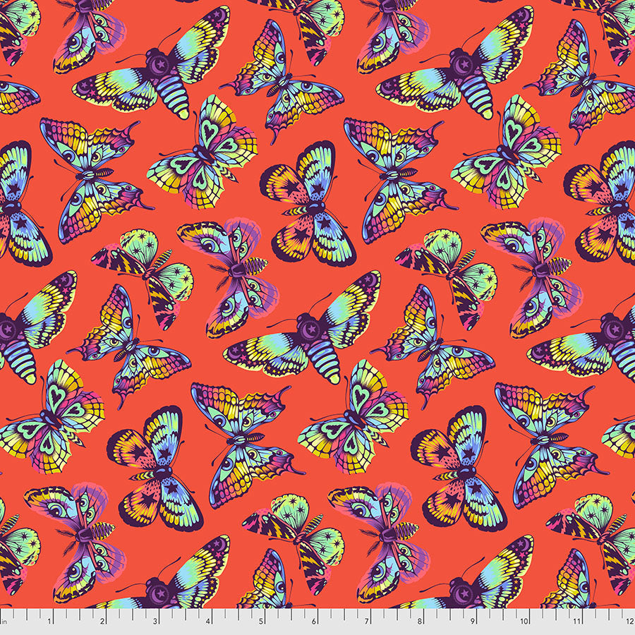 Tula Pink Daydreamer Butterfly Kisses fabric in Papaya by FreeSpirit