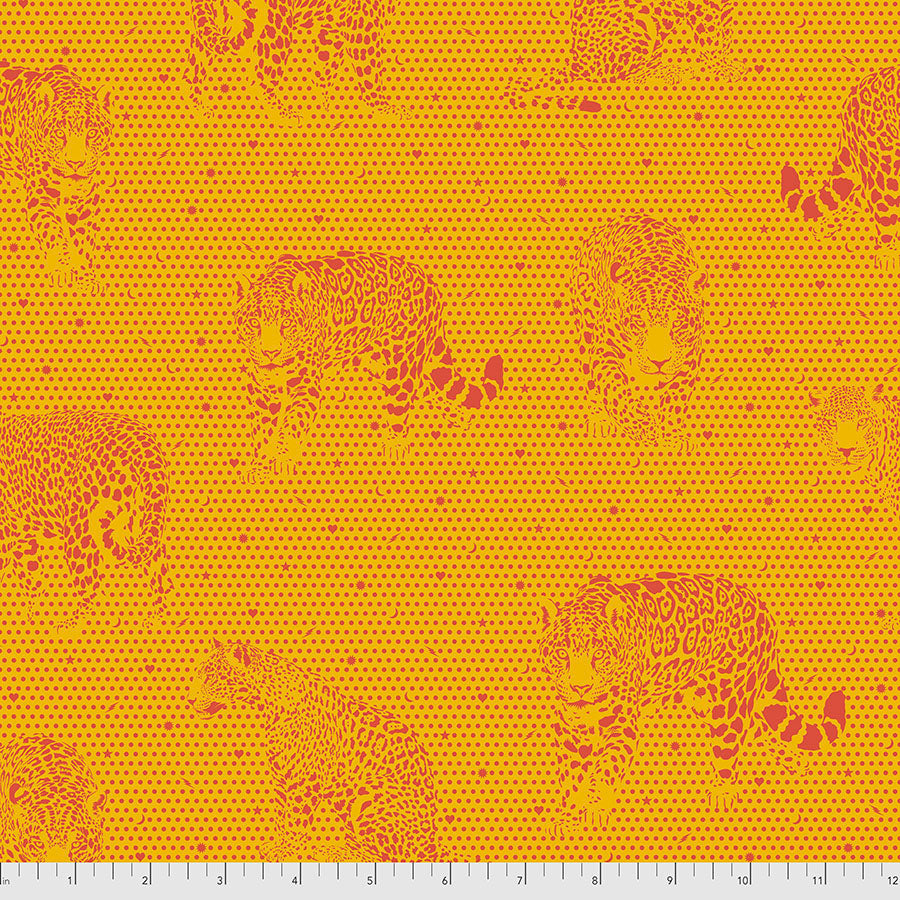 Tula Pink Daydreamer Lil Jaguars fabric in Papaya by FreeSpirit