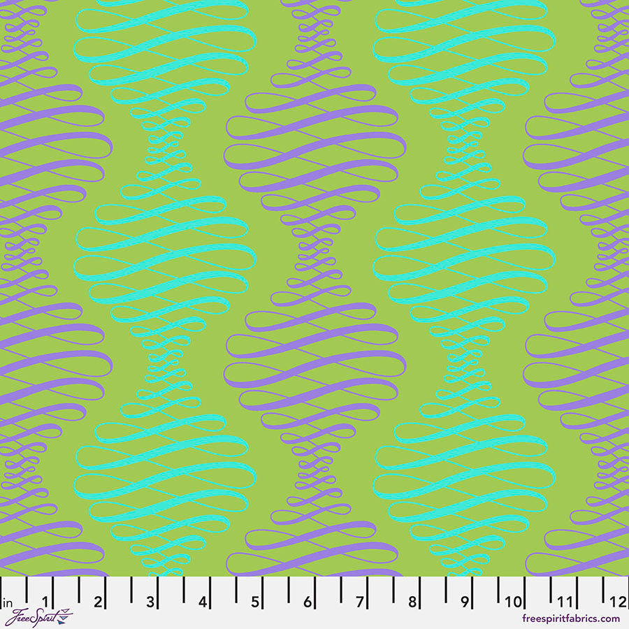 Tula Pink Parisville Spencer Stripe fabric in Pistachio by FreeSpirit