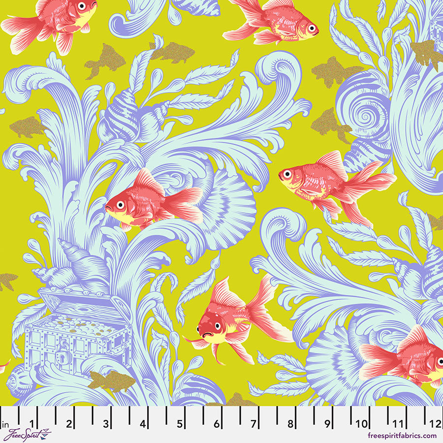 Tula Pink Besties Treading Water clover metallic quilting cotton fabric