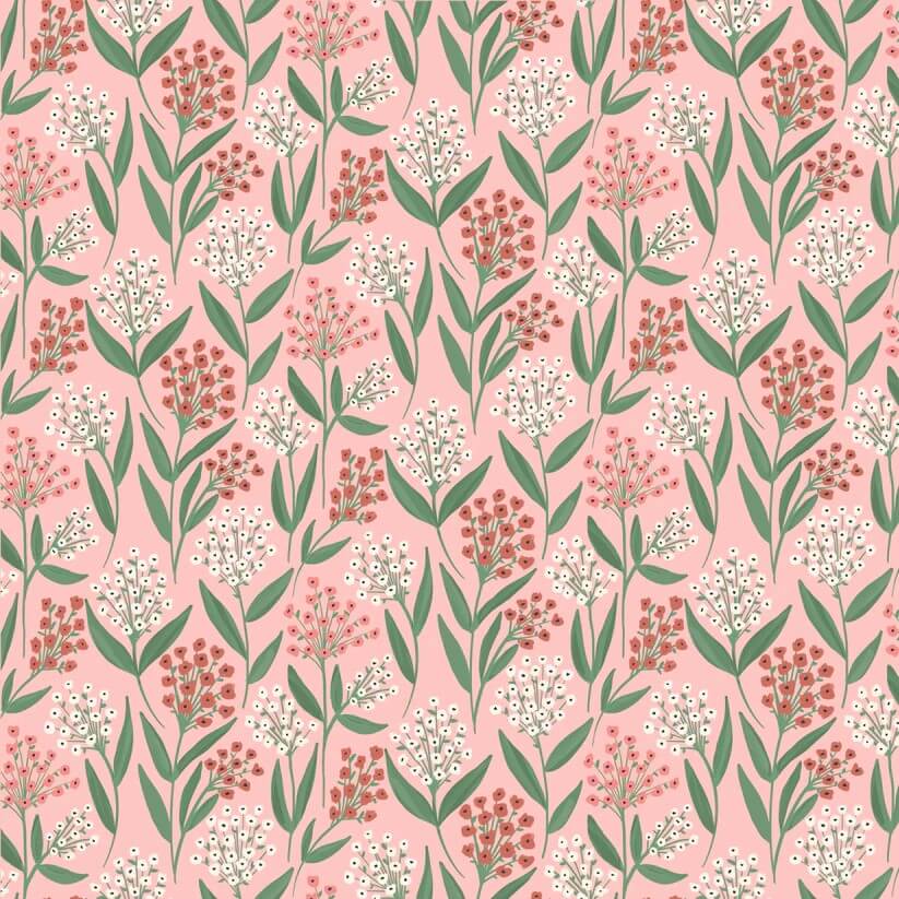 Poppie Cotton Painted Blossoms barely buds pink quilting cotton by the yard