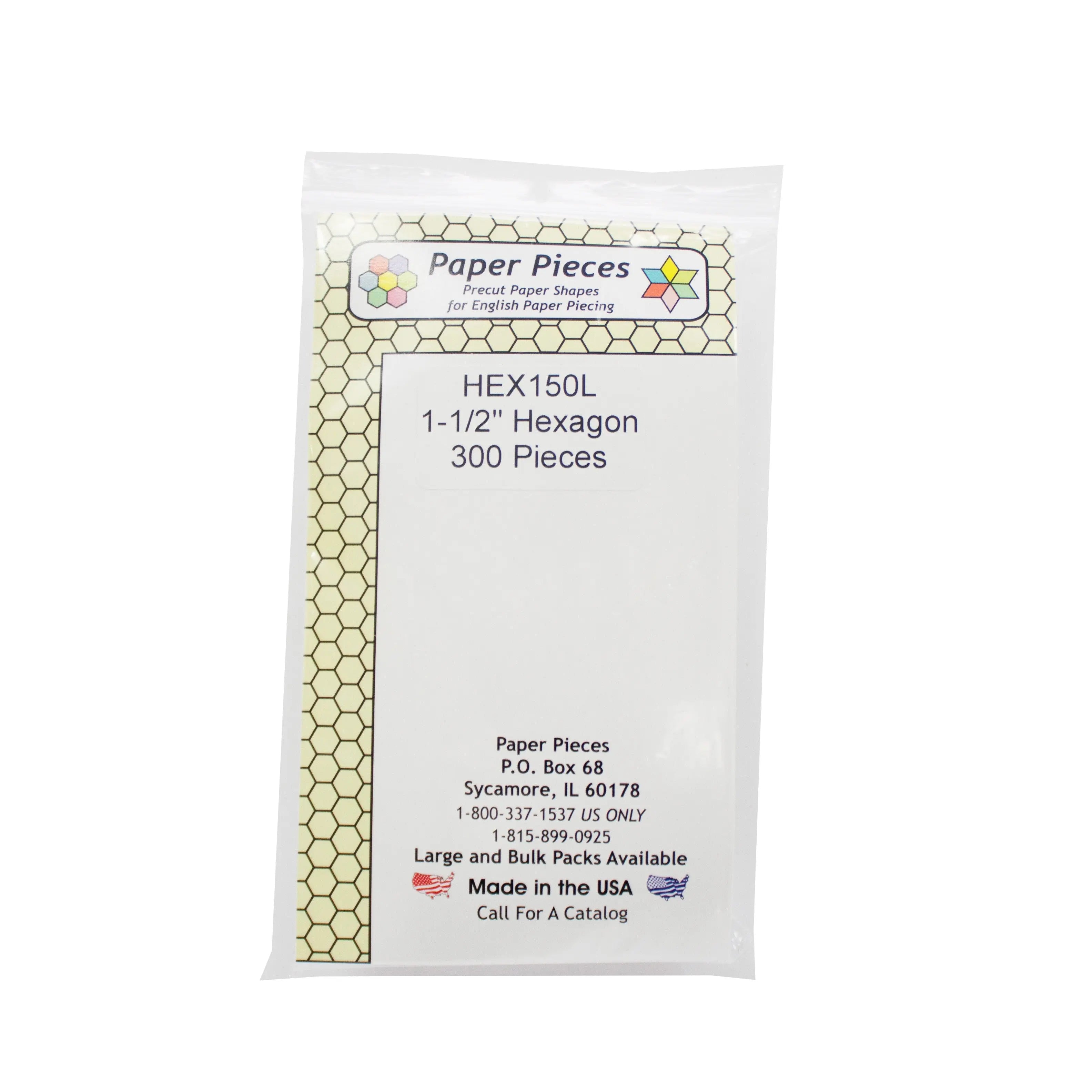 Paper Piece Hexagon Pack 1-1/2in 300pc - Linda's Electric Quilters