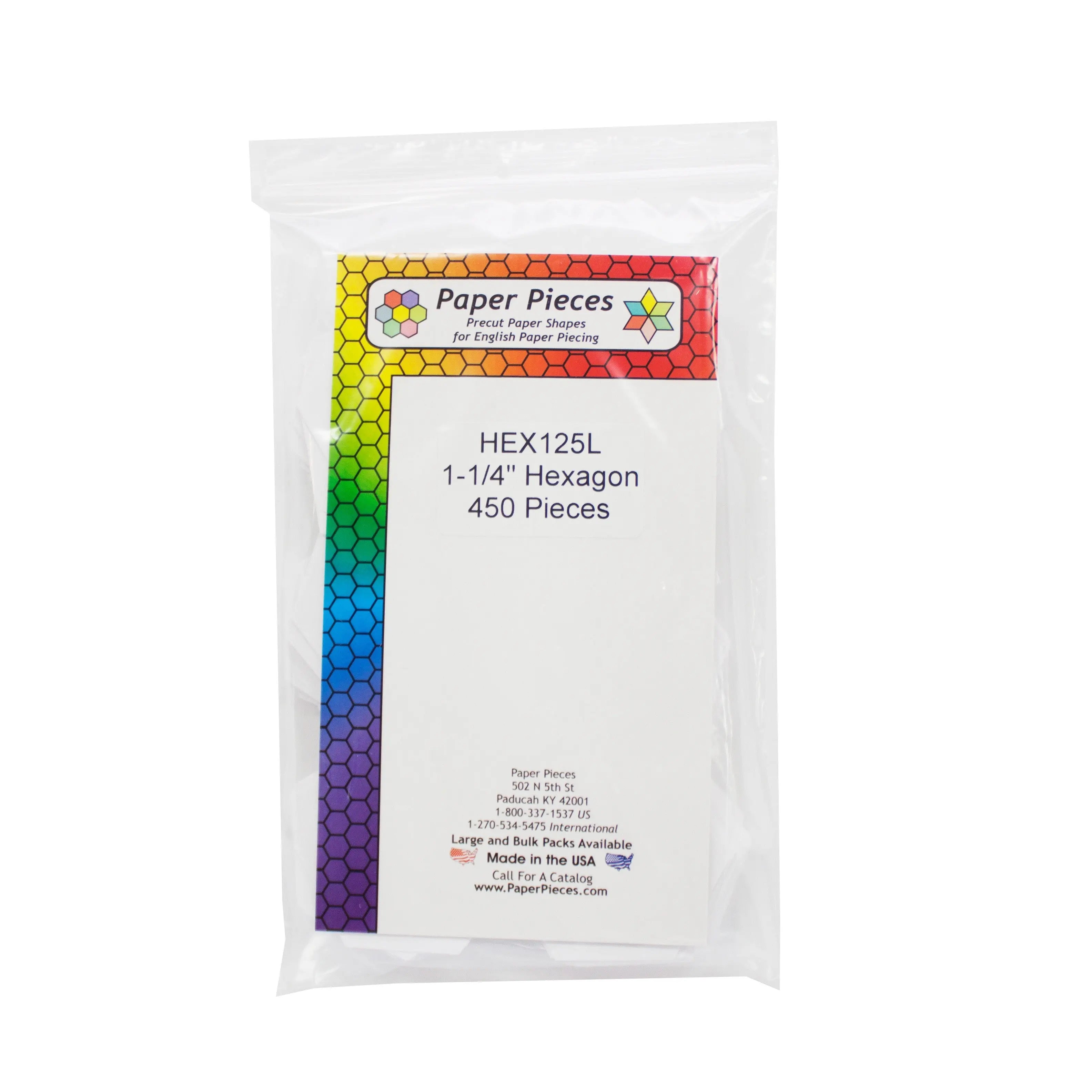 Paper Piece Hexagon Pack 1-1/4in 450pc - Linda's Electric Quilters
