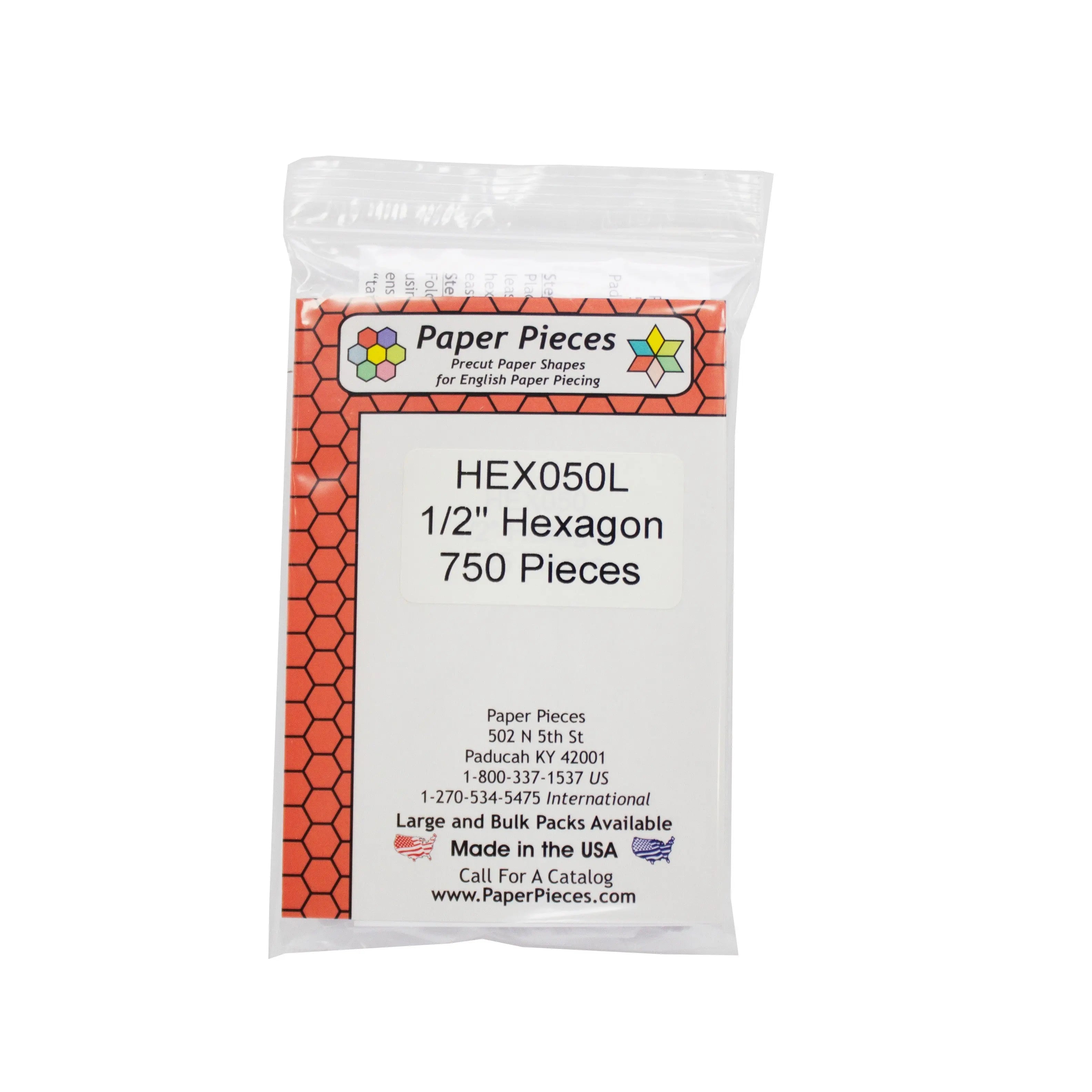 Paper Piece Hexagon Pack 1/2in 750pc - Linda's Electric Quilters