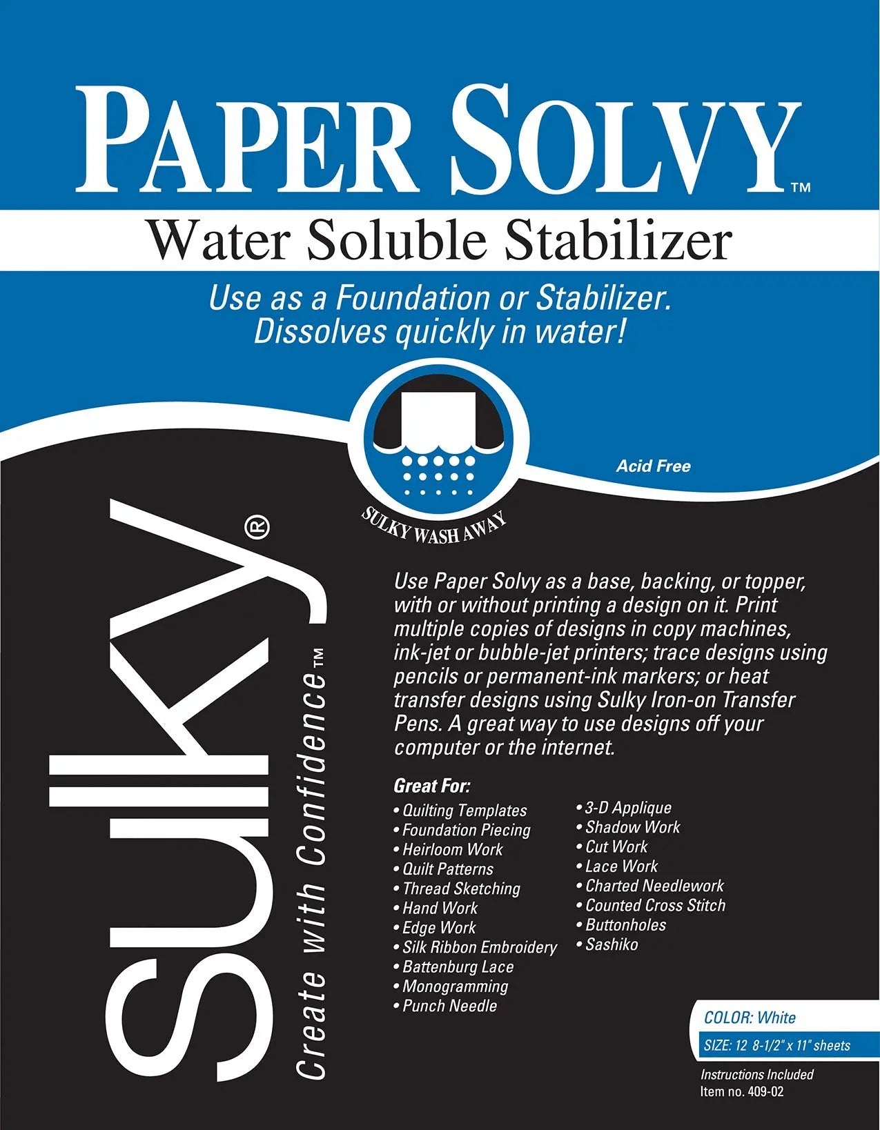 Paper Solvy Water Soluble 8.5in x 11in 12 ct - Linda's Electric Quilters