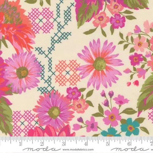 Parlor Happy Blooms Cream Cotton 44"/45" Fabric Per Yard Moda Fabrics & Supplies