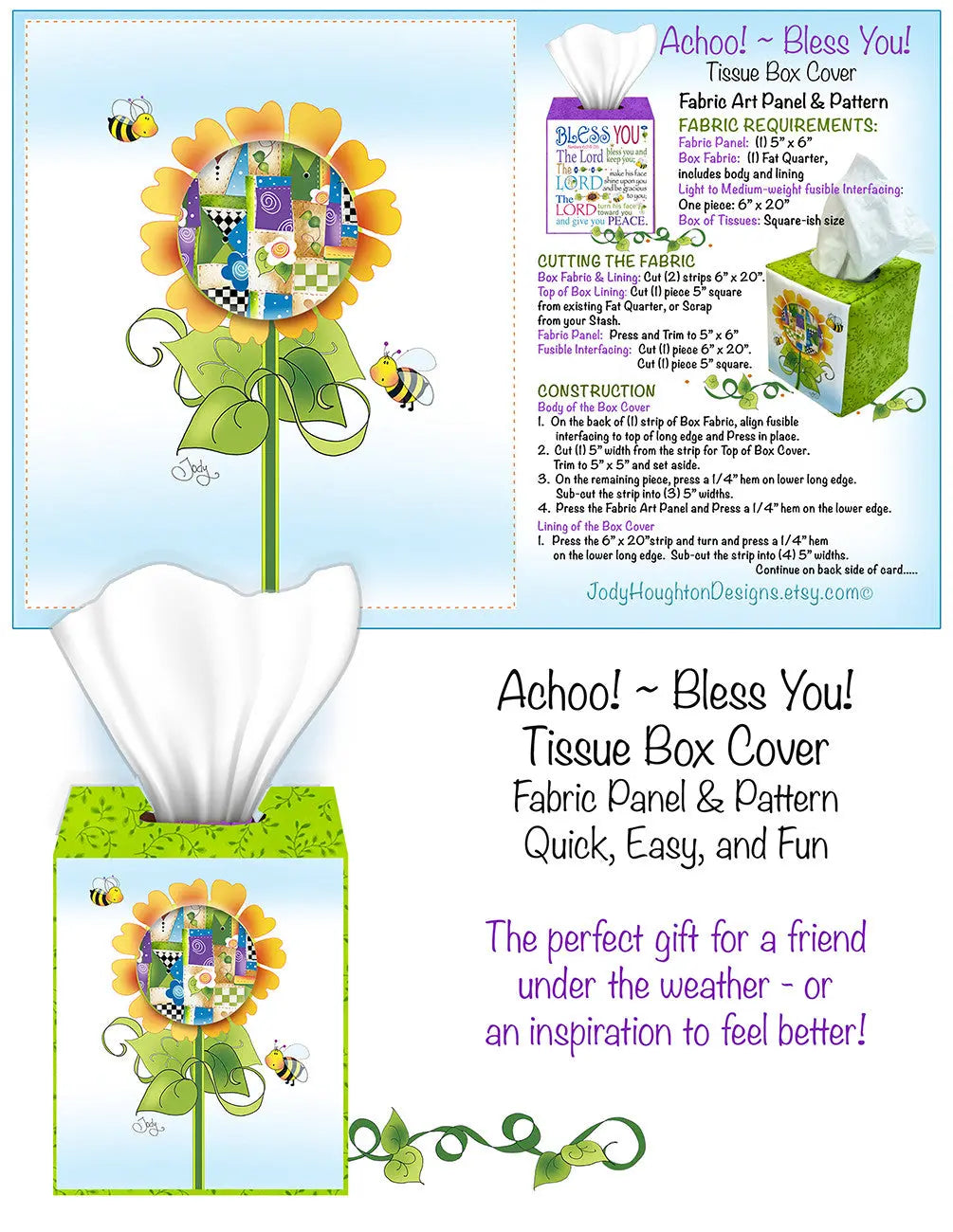 Patchwork Flower Tissue Box Panel and Pattern Checker Distributor