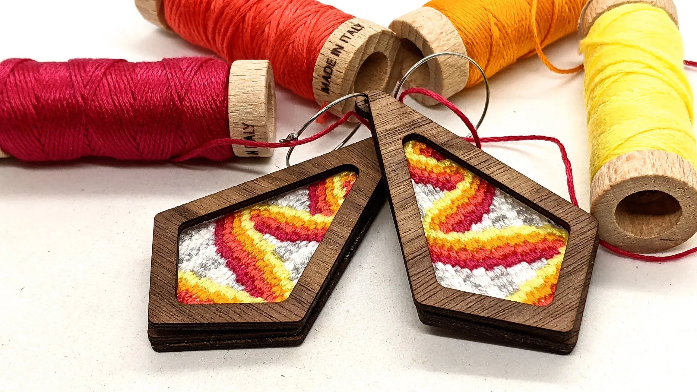 Pathways Bargello Earrings Walnut - Linda's Electric Quilters