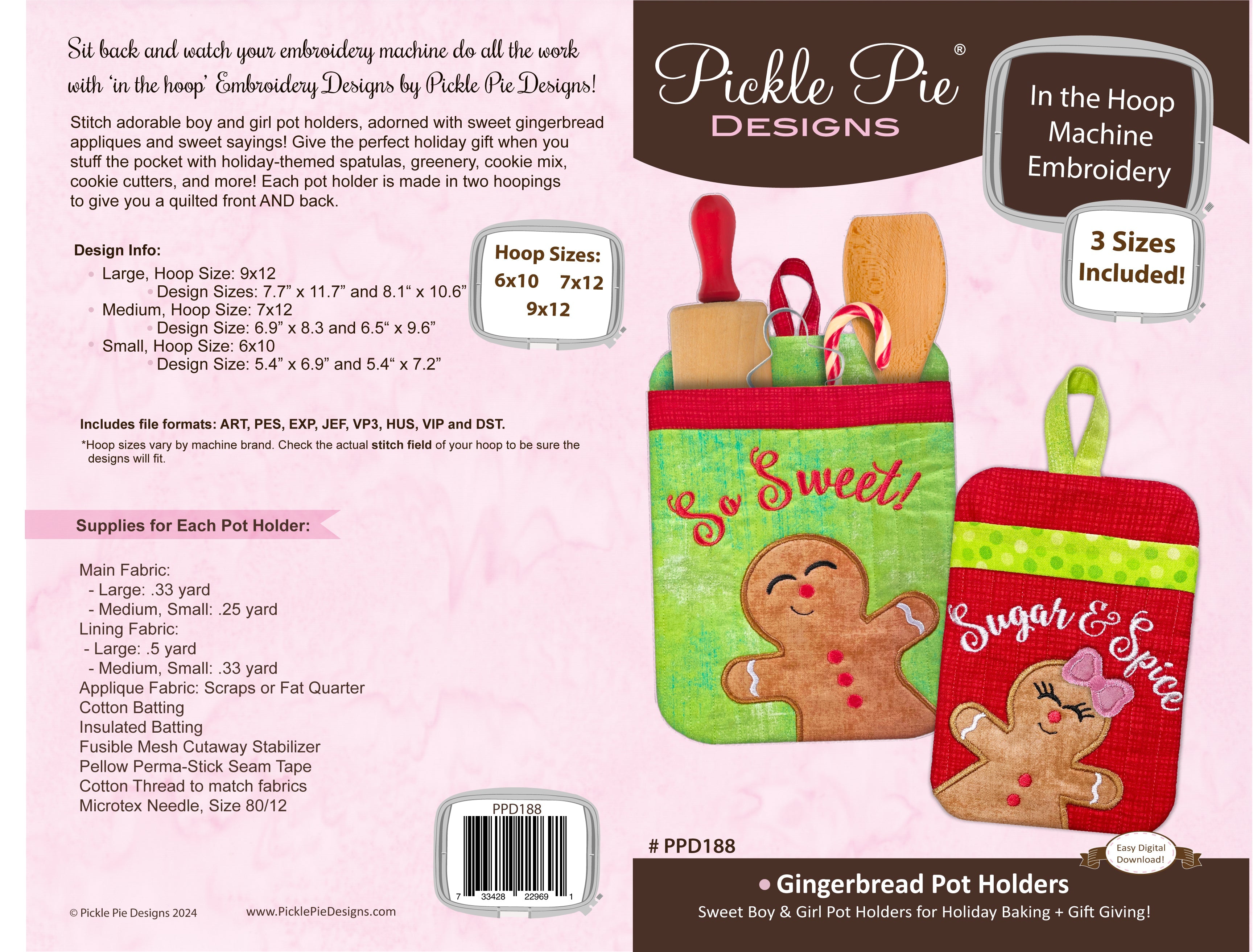 Gingerbread Pot Holders In the Hoop