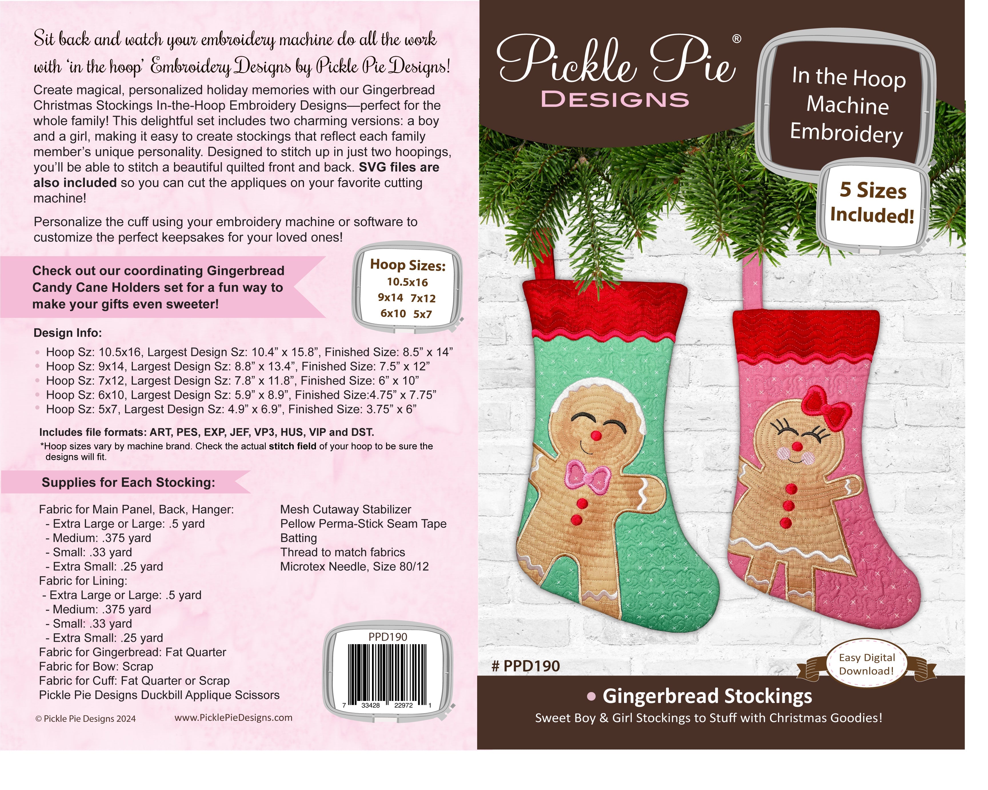 Gingerbread Christmas Stockings In the Hoop