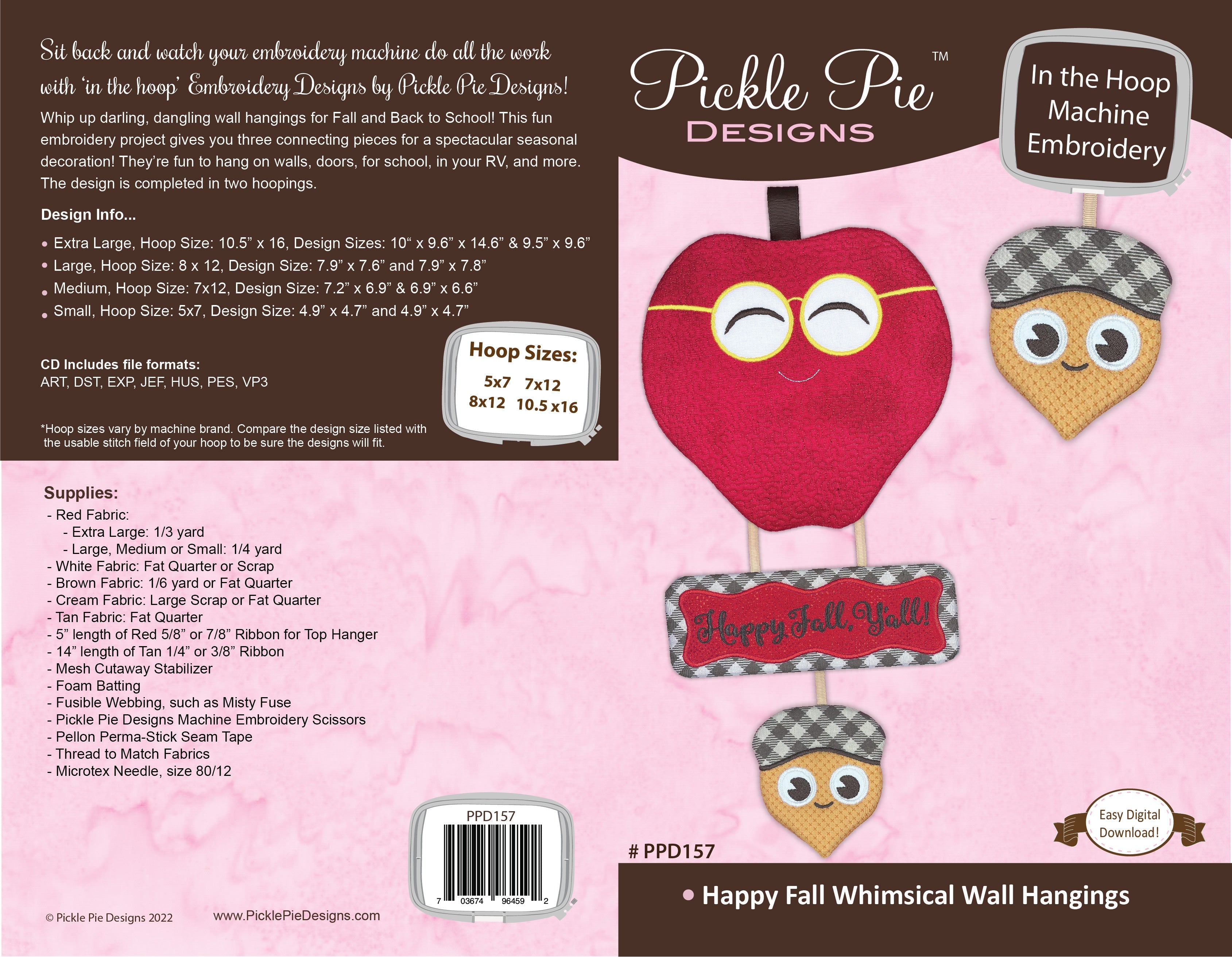 Happy Fall Whimsical Wall Hangings In the Hoop Embroidery Design Collection