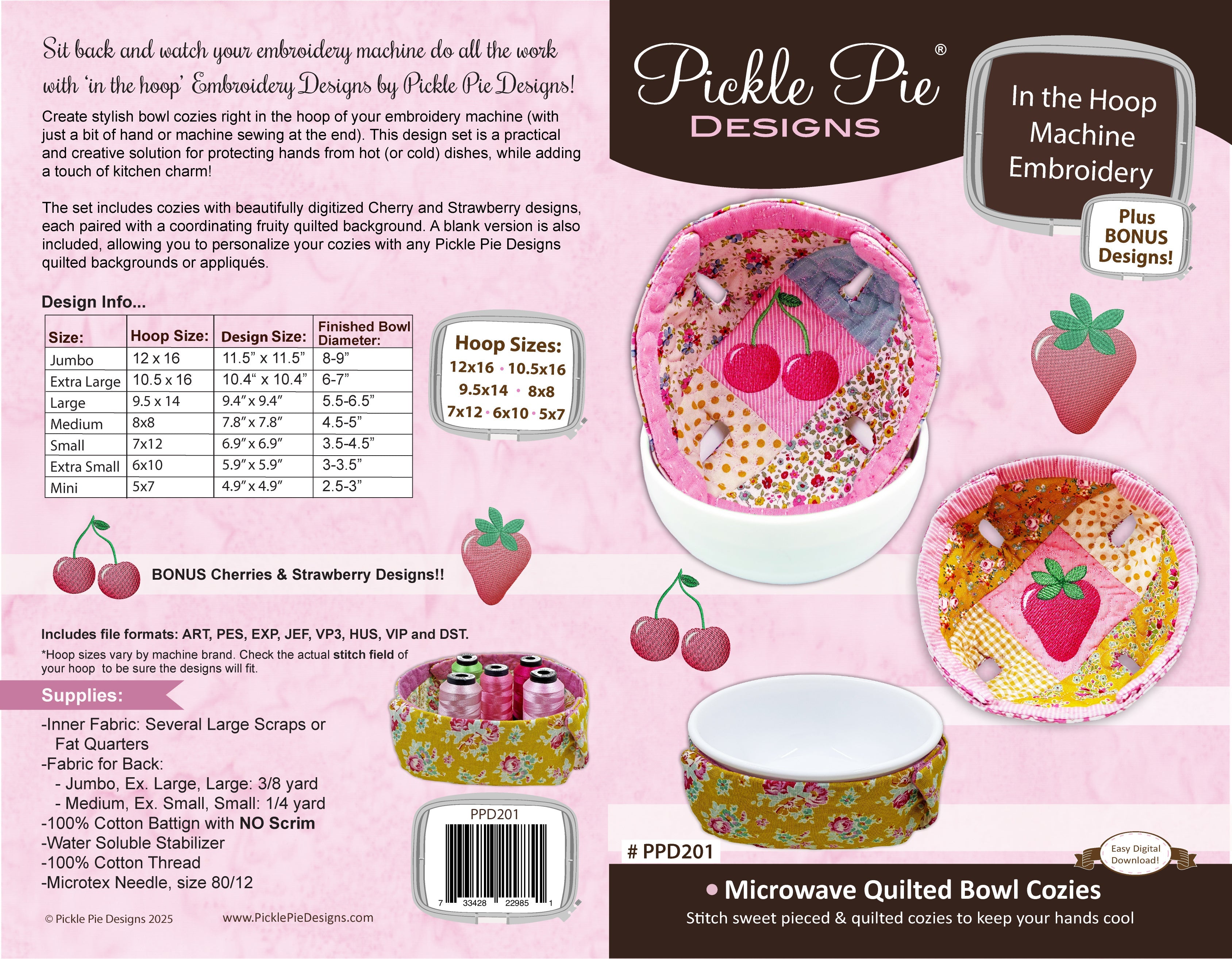 Microwave Quilted Bowl Cozies In the Hoop Machine Embroidery Design Set