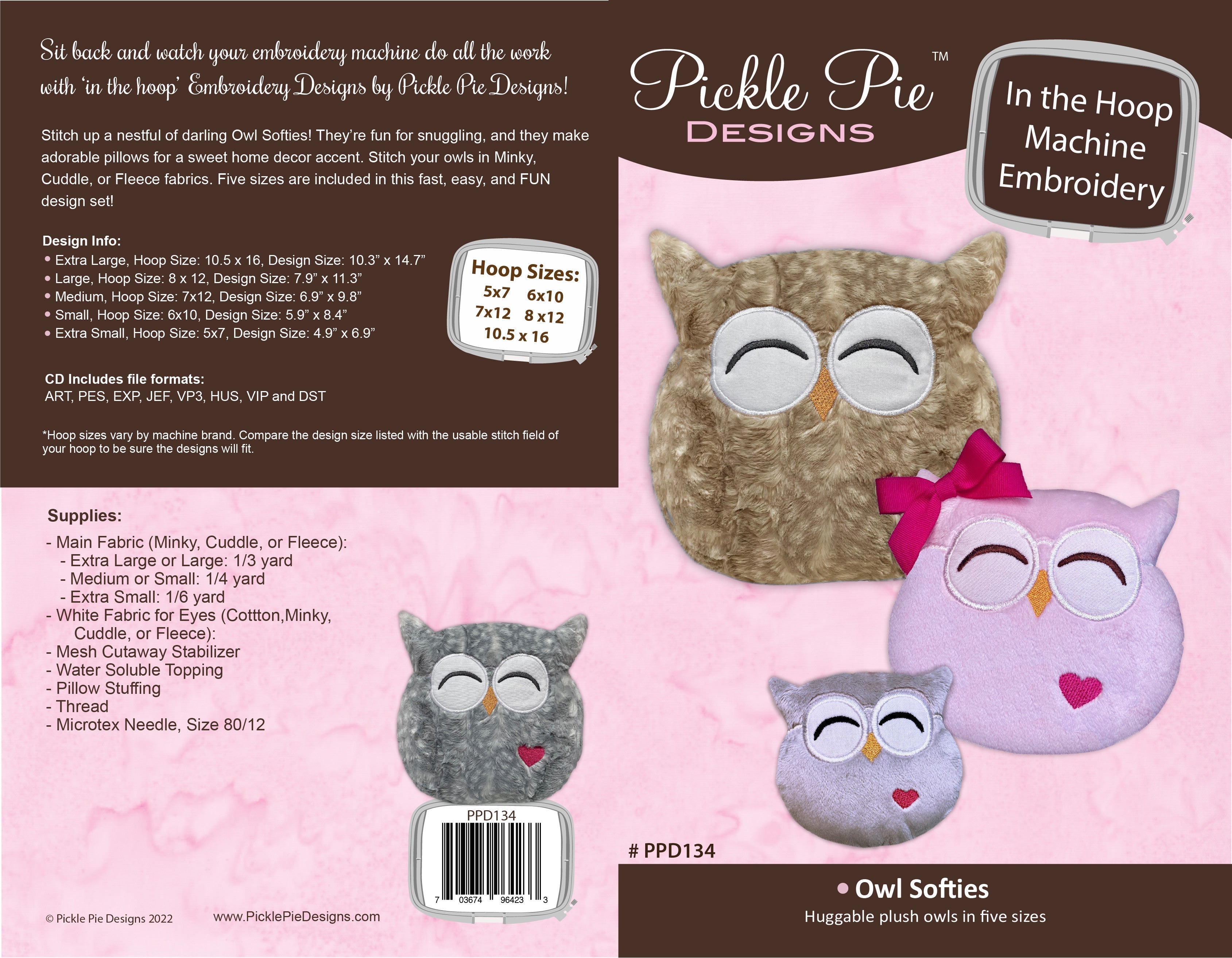 Owl Softies Design In the Hoop Machine Embroidery Design Set