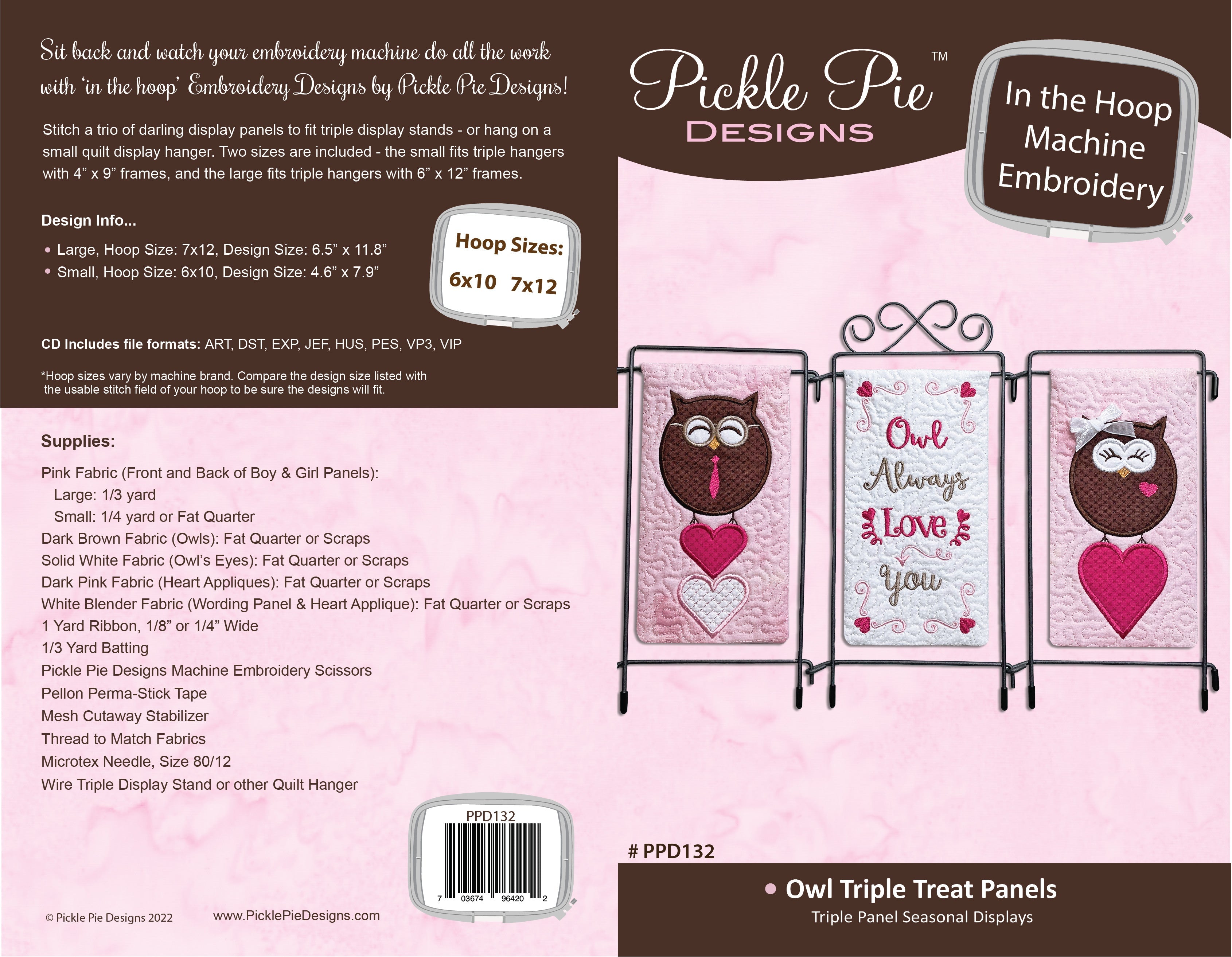 Owl Triple Treat Panels Design In the Hoop Machine Embroidery Design Set