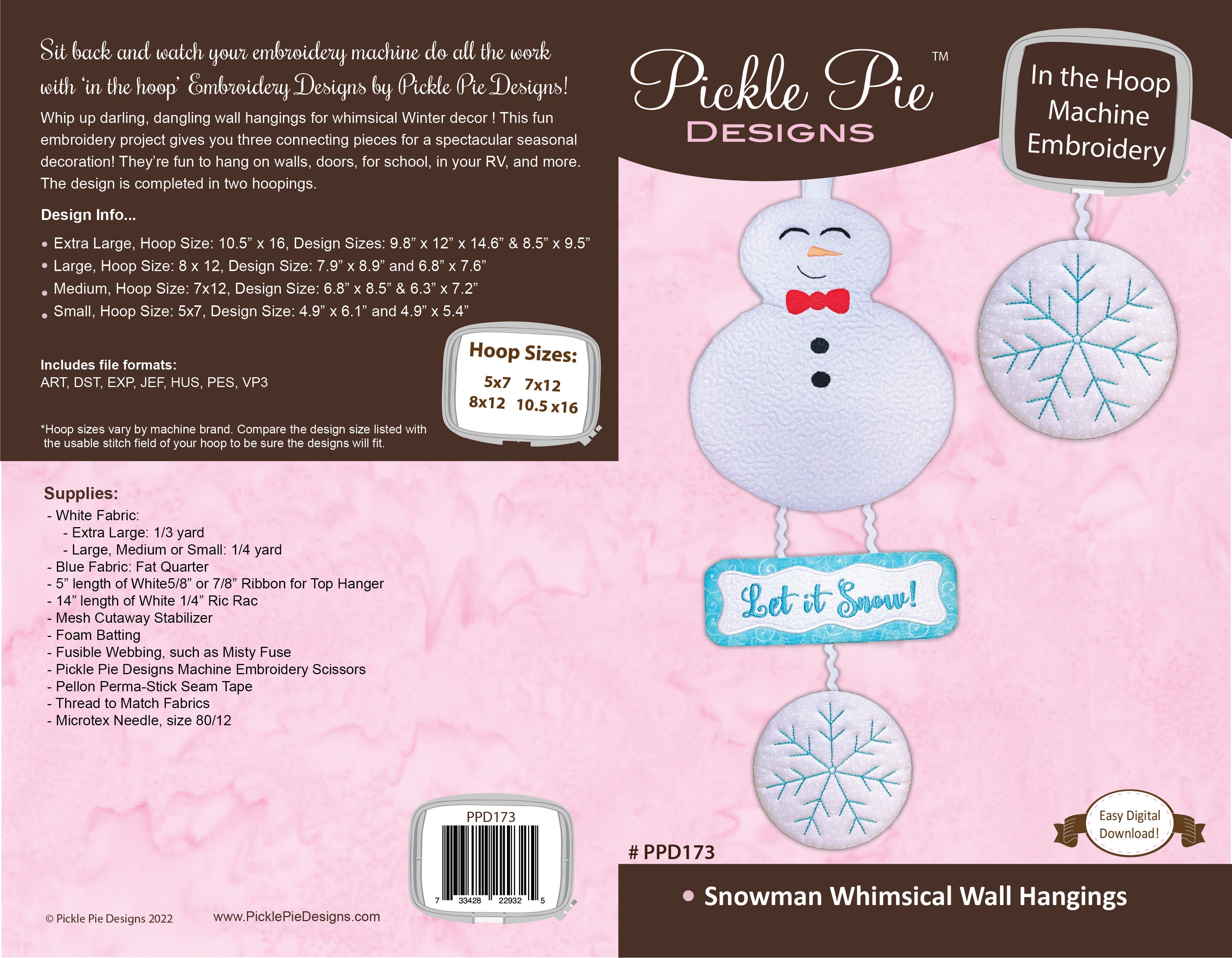 Snowman Whimsical Wall Hanging In the Hoop Machine Embroidery Design Set