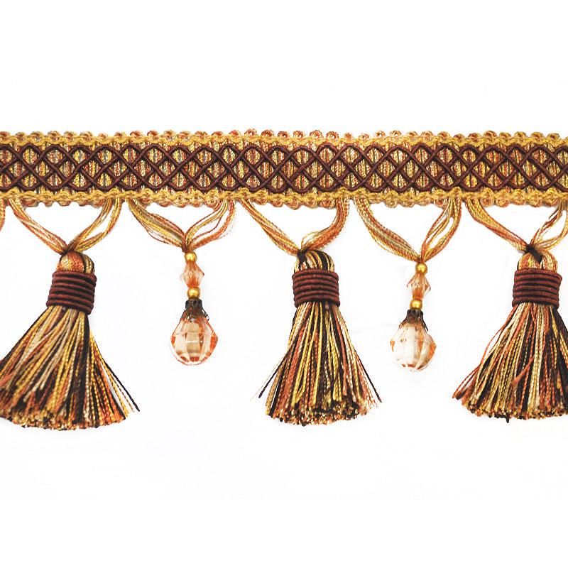 Paulette Collection - 4" width BEADED TASSEL FRINGE (25 Yard Roll) - BF-4027-06/38 Brown and Gold