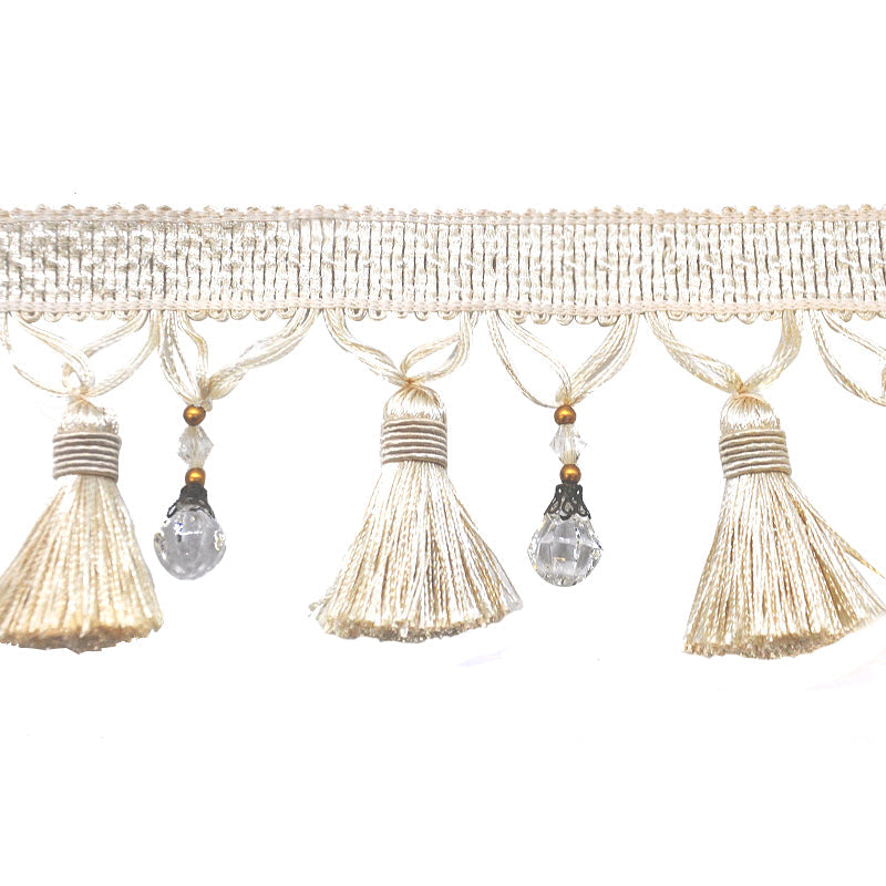 Paulette Collection - 4" width BEADED TASSEL FRINGE (25 Yard Roll) - BF-4027-24/28 Beige and Ivory