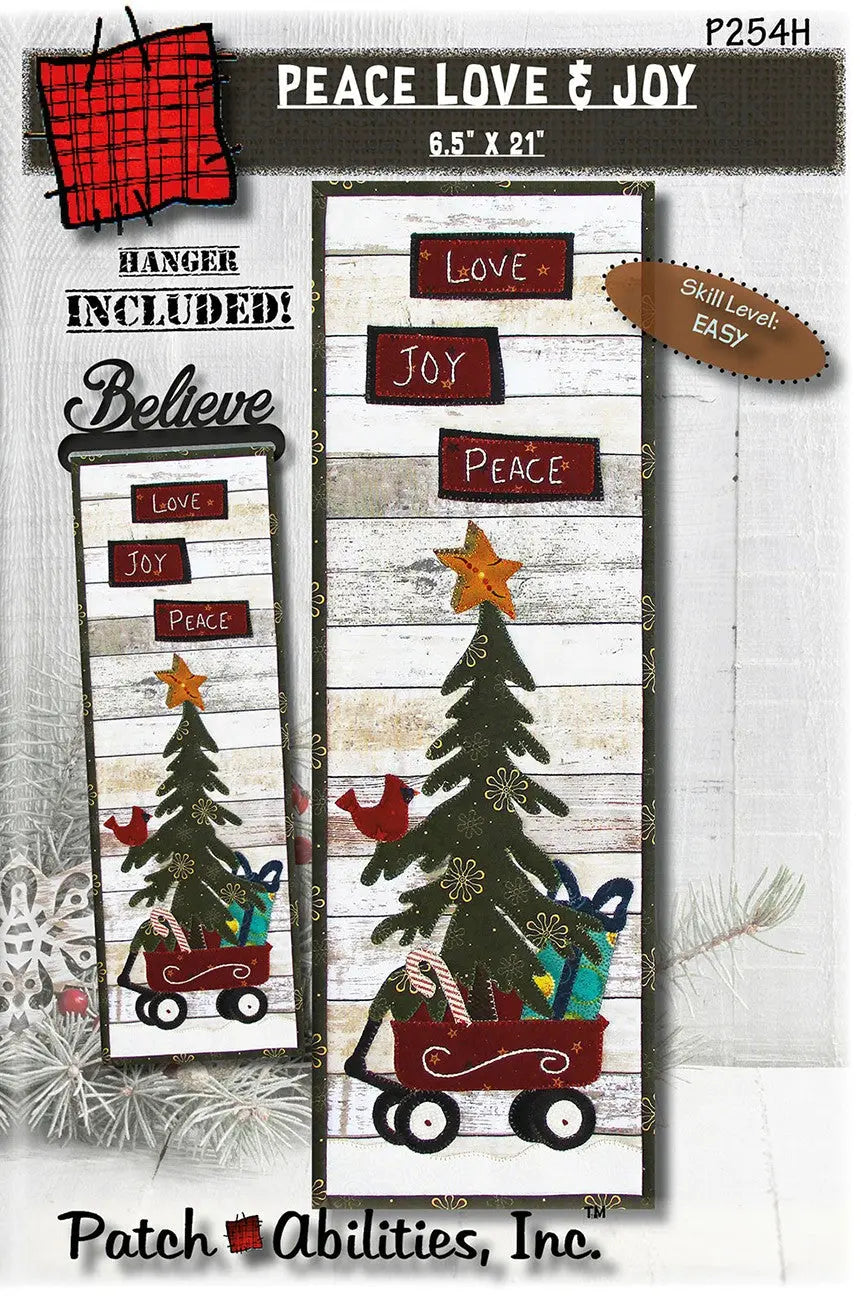 Peace Love and Joy with hanger - Linda's Electric Quilters