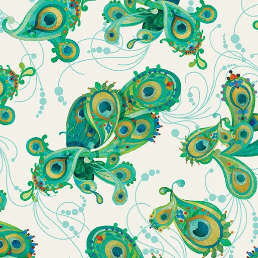 Peacock Symphony - Paisley - Ivory 44" / 45" Fabric Per Yard The Fabric Company