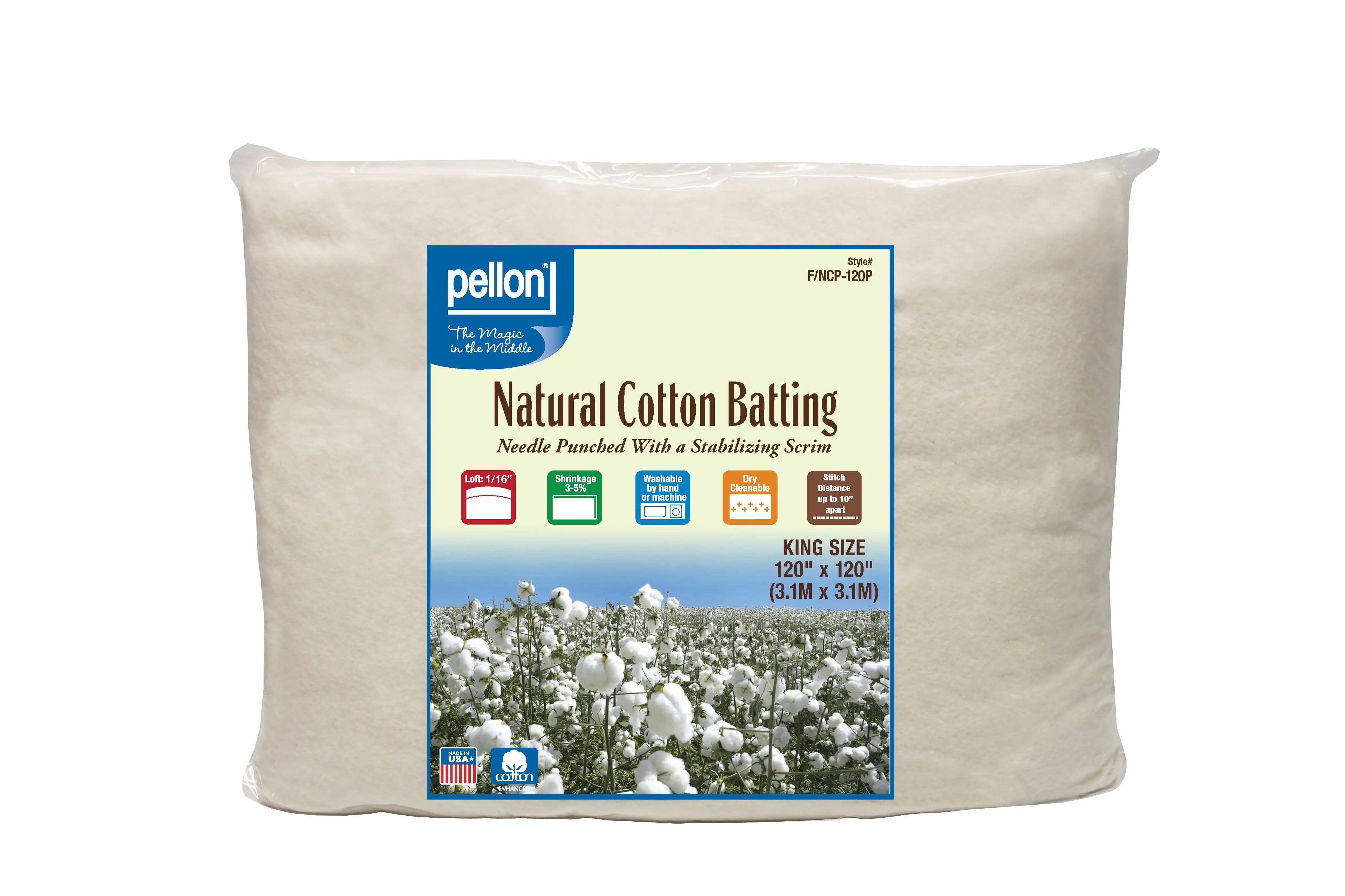 Pellon® Natural Cotton Batting With Scrim 120" x 120" King Size Package. Pellon