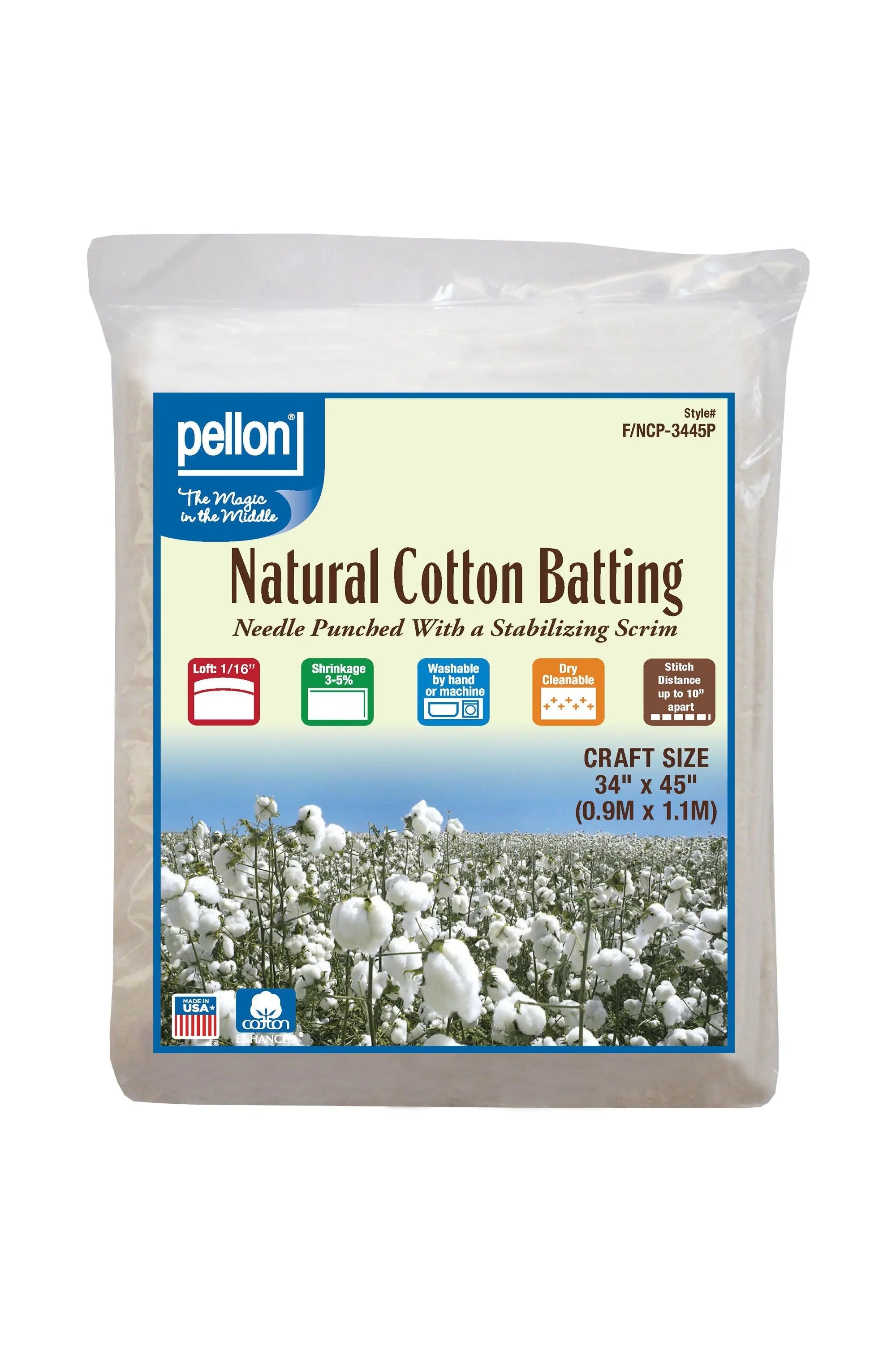 Pellon® Natural Cotton Batting With Scrim 34" x 45" Craft Size Package. Pellon