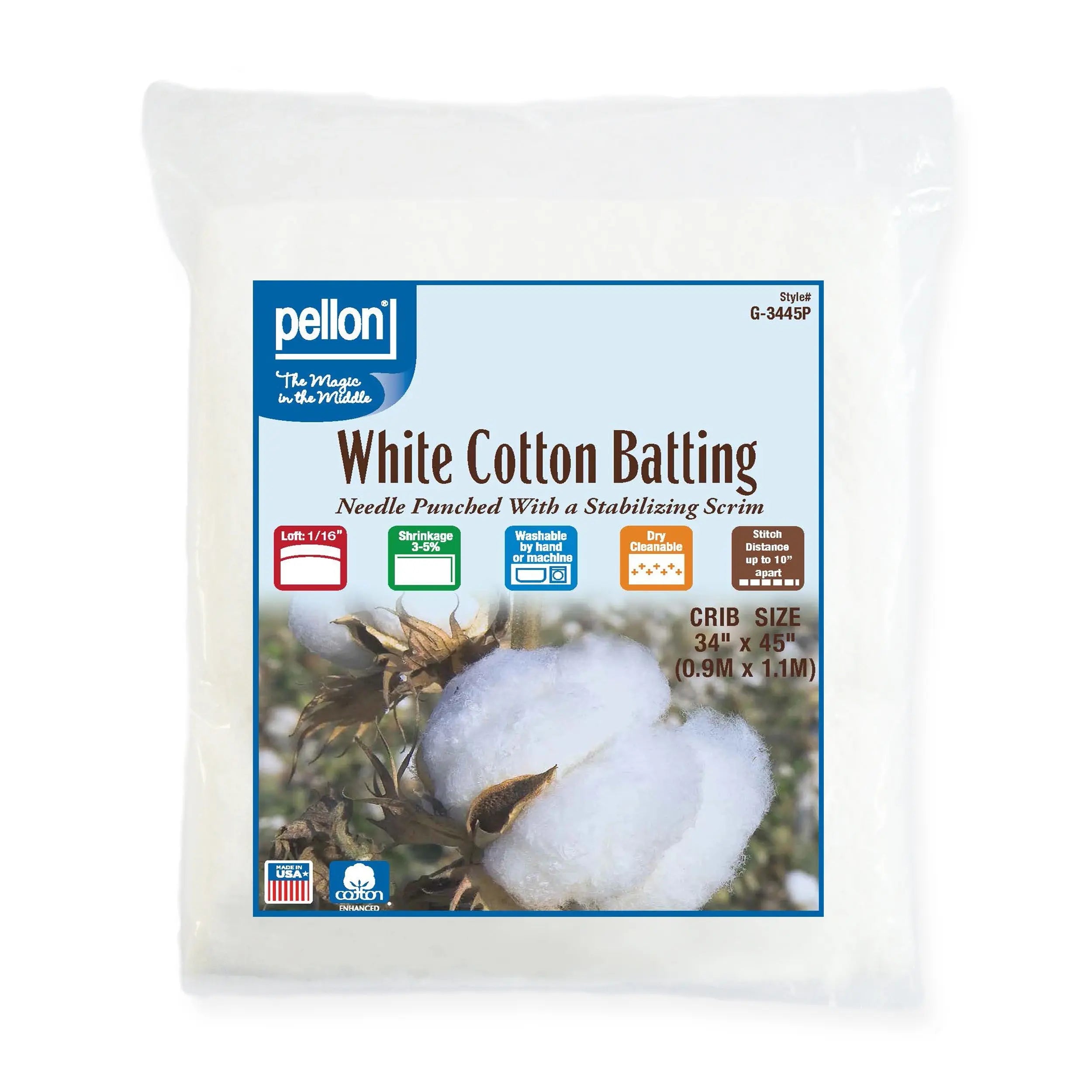Pellon® White Cotton Batting With Scrim 34" x 45" Craft Size Package. Pellon