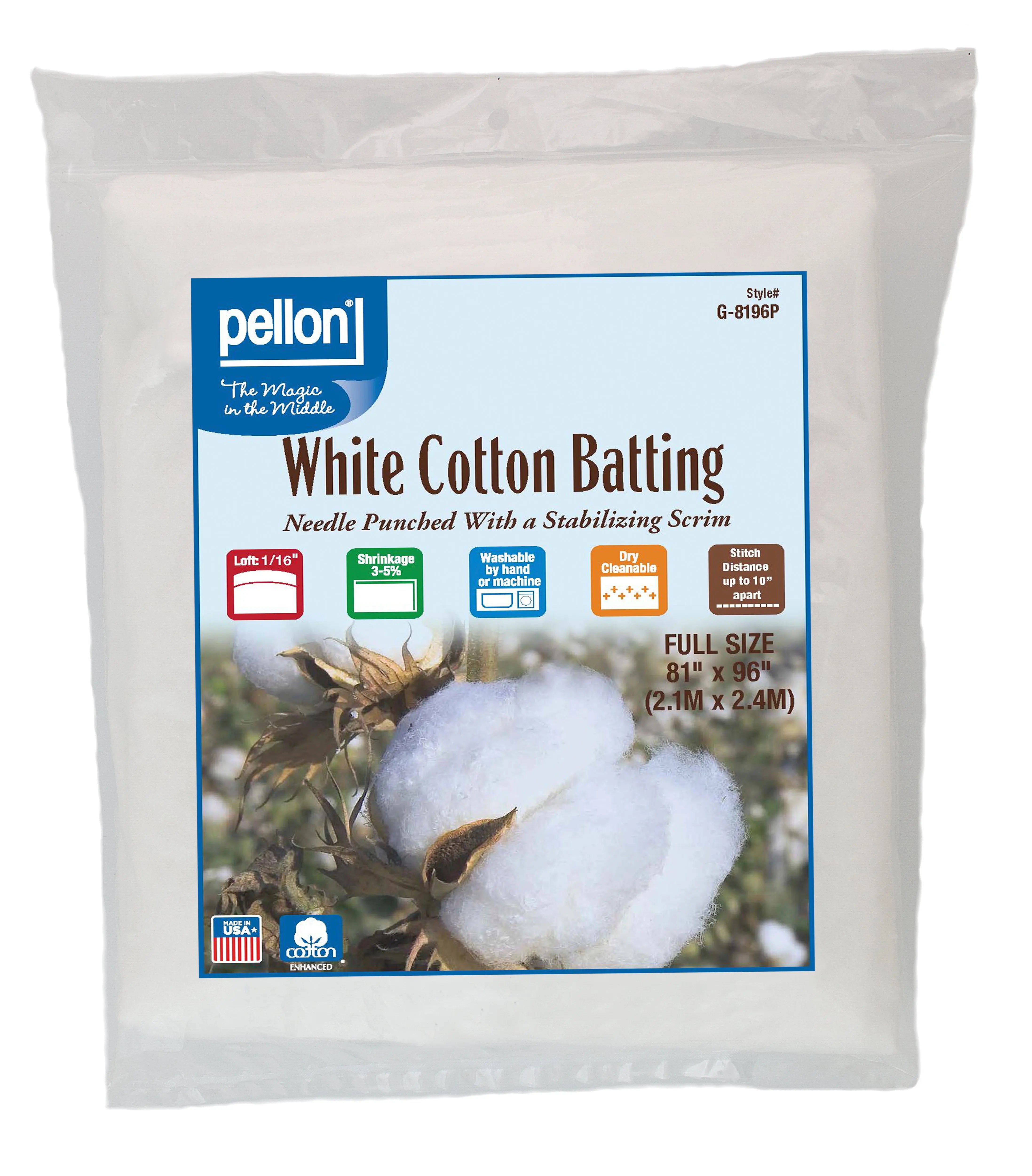 Pellon® White Cotton Batting With Scrim 81" x 96" Full Size Package. Pellon