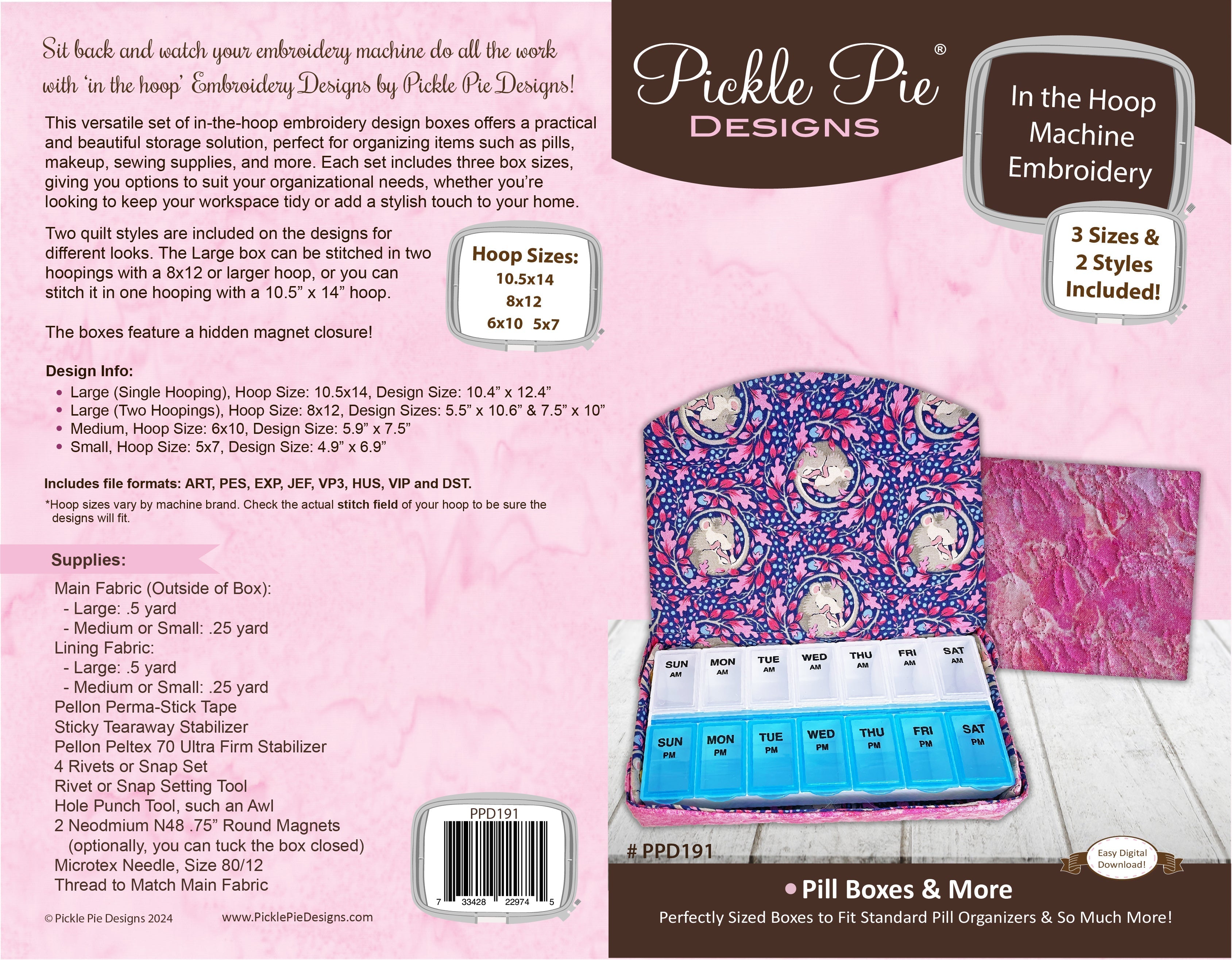 Pill Boxes and More In the Hoop Machine Embroidery Designs