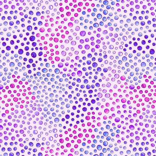 Pink And Purple Lilac Rainbow Droplets Cotton Wideback Fabric per yard - Linda's Electric Quilters
