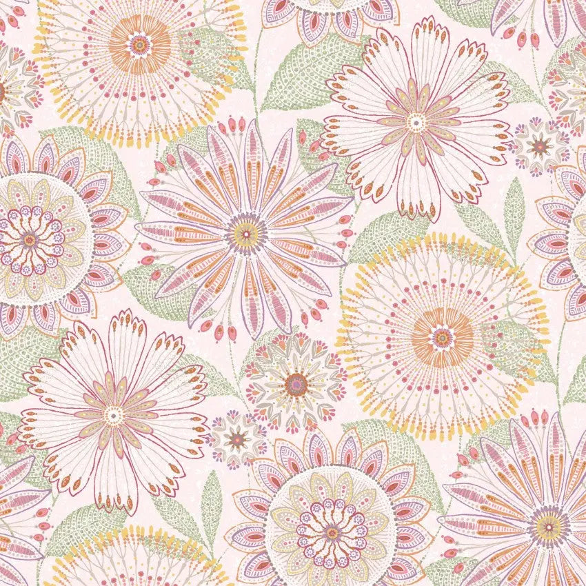 Pink Blush Floral Medallions Cotton Wideback Fabric per yard - Linda's Electric Quilters